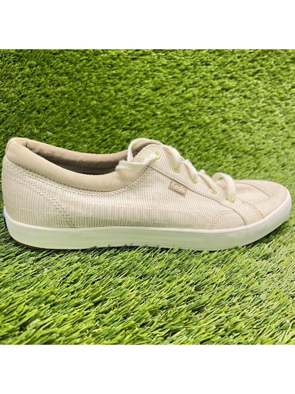 Keds Center Ticking Stripe Womens Size 9 Beige Athletic Lace Up Shoes Sneakers